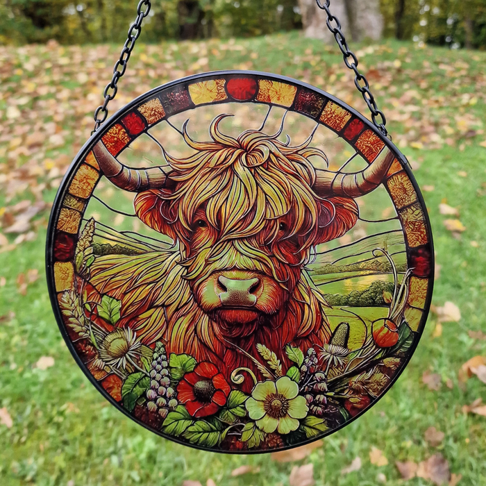 Stained Glass Highland Cow Suncatcher