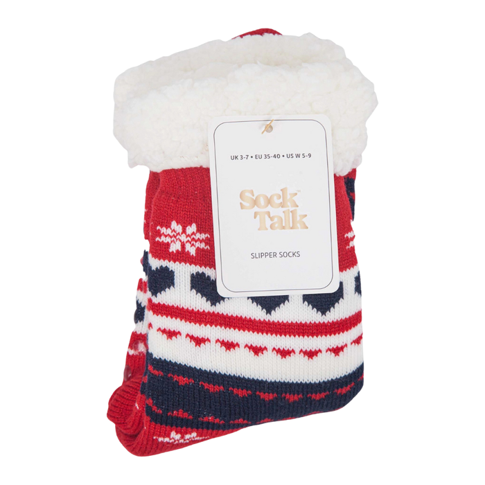 Women's Long Slipper Socks- Navy/Red