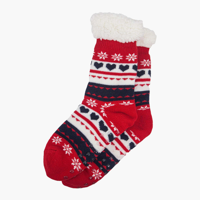 Women's Long Slipper Socks- Navy/Red