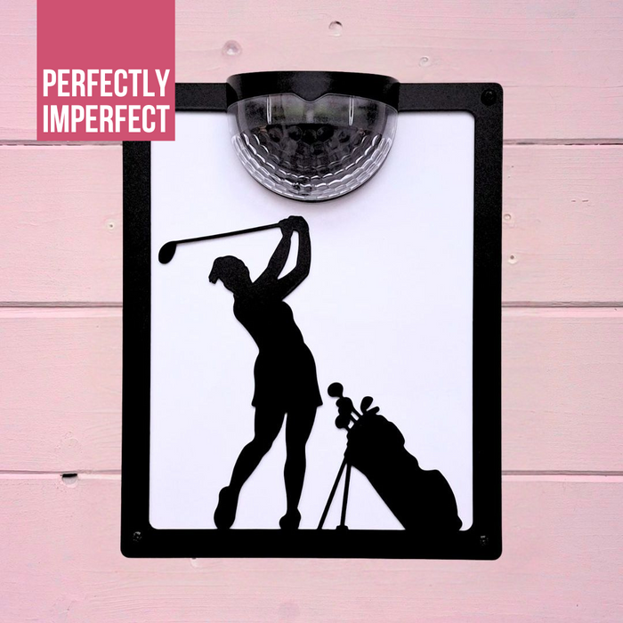 IMPERFECT- Female Golfer Solar Light Wall Plaque
