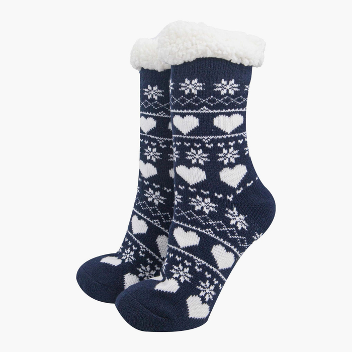 Women's Long Slipper Socks- Navy