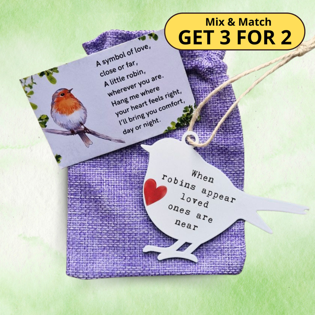 'When Robins Appear Loved Ones Are Near' - White Robin Hanging Decor