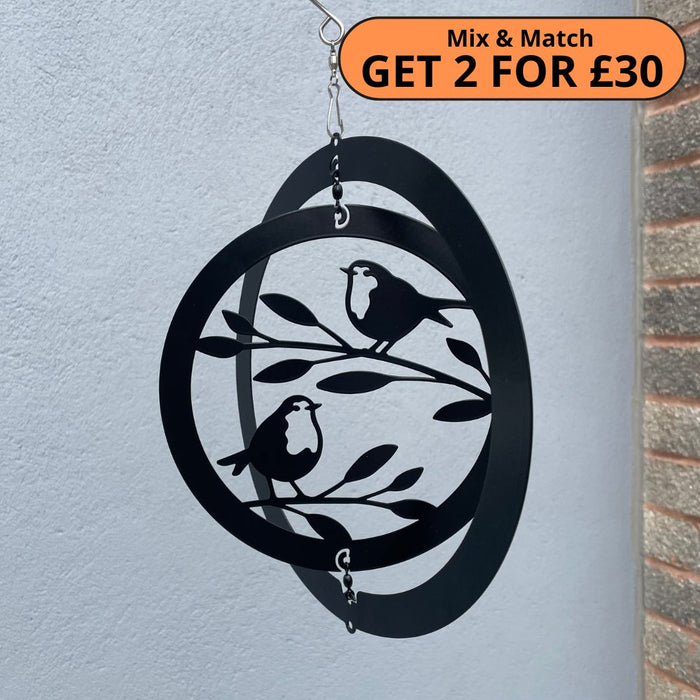 Two Robins Hanging Silhouette Orbit Spinner