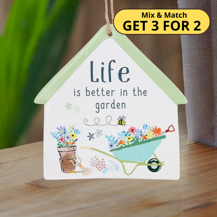 Happy Garden Life Hanging House Sign