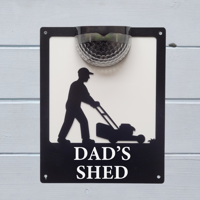 'Dad's Shed' Lawn Mower Solar Powered Light Plaque