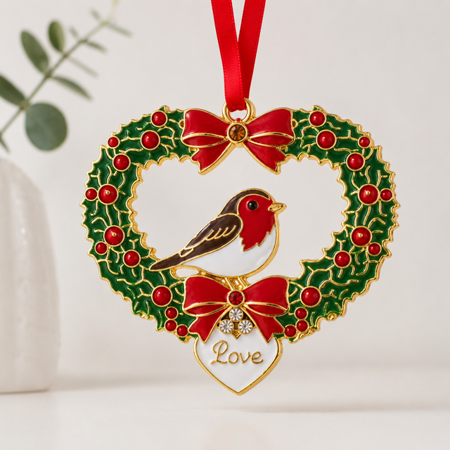 Gift boxed Xmas Treasures Robin Wreath