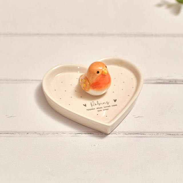 Robins Appear 3D Ceramic Heart Trinket Shape Dish