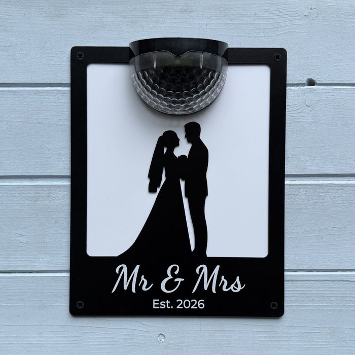 "Mr & Mrs Est 2026"  Wedding Solar Light Wall Plaque
