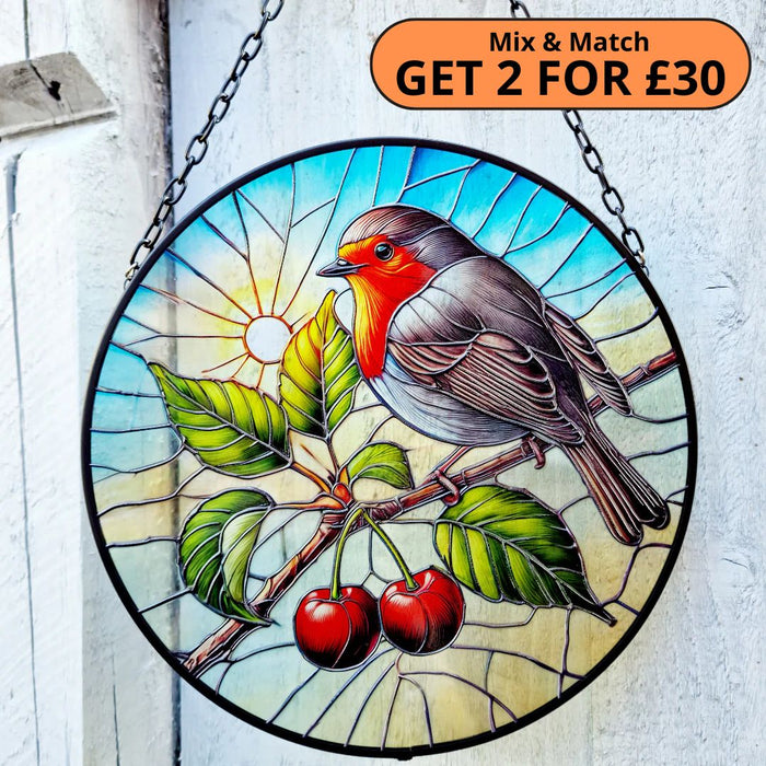 Large Glass Hanging Robin Suncatcher