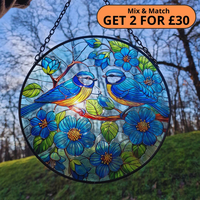 Large Glass Hanging Blue Tit Suncatcher