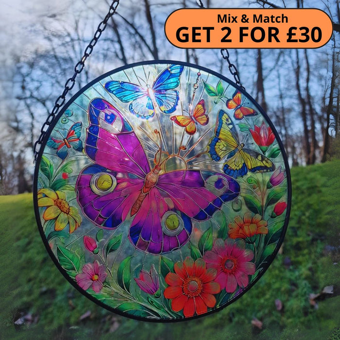 Large Glass Hanging Butterfly Suncatcher