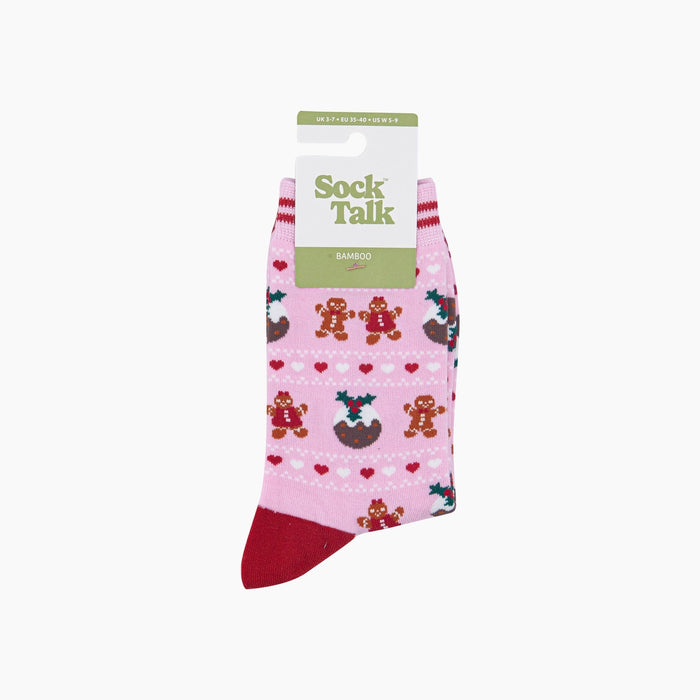 Christmas Pudding & Gingerbread Women's Bamboo Socks in Pink