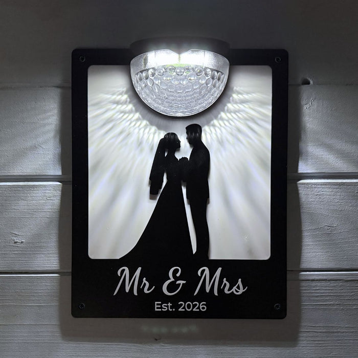 "Mr & Mrs Est 2026"  Wedding Solar Light Wall Plaque
