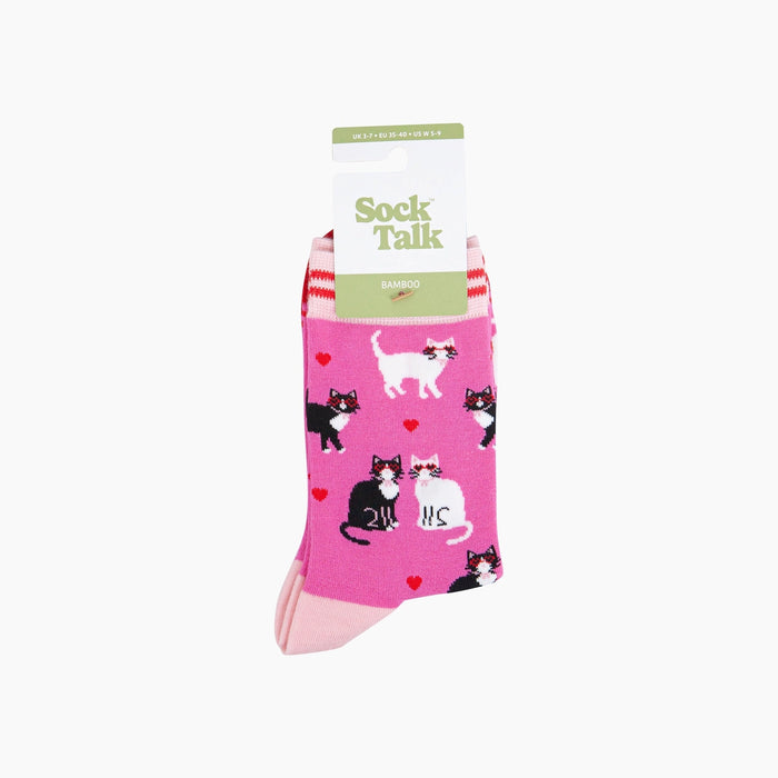 Cats in Love Pink Women's Bamboo Socks