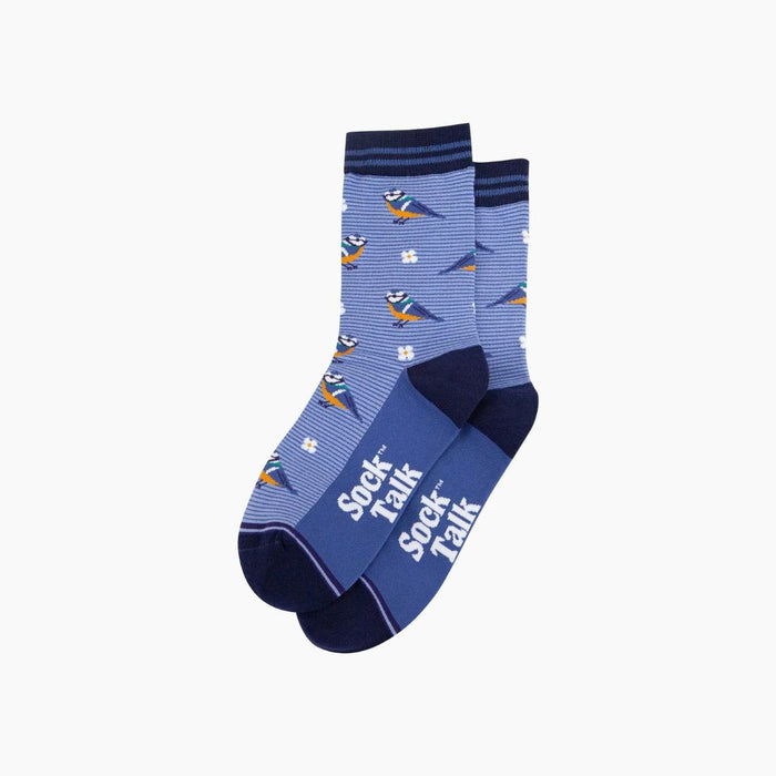 Blue Tit Floral Bamboo Socks