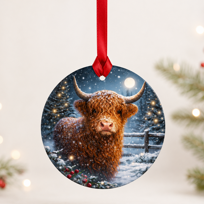 Christmas Tree Glass Hanger - Highland Cow