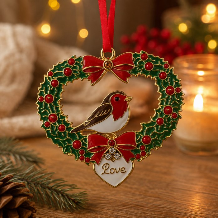 Gift boxed Xmas Treasures Robin Wreath