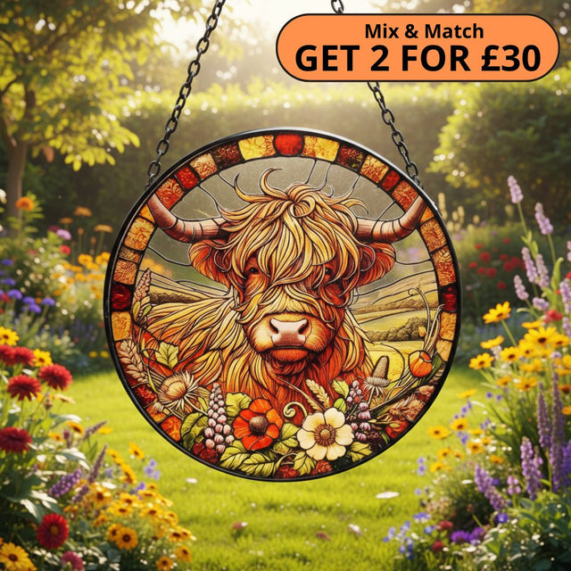 Stained Glass Highland Cow Suncatcher