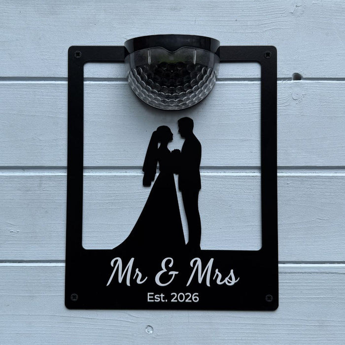 "Mr & Mrs Est 2026"  Wedding Solar Light Wall Plaque
