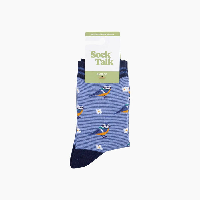 Blue Tit Floral Bamboo Socks