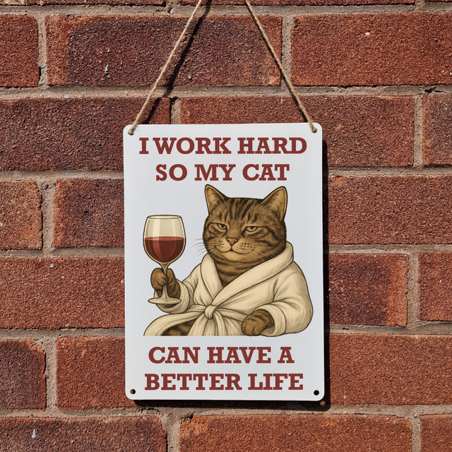 Tabby Cat Better Life Metal Sign 25cm