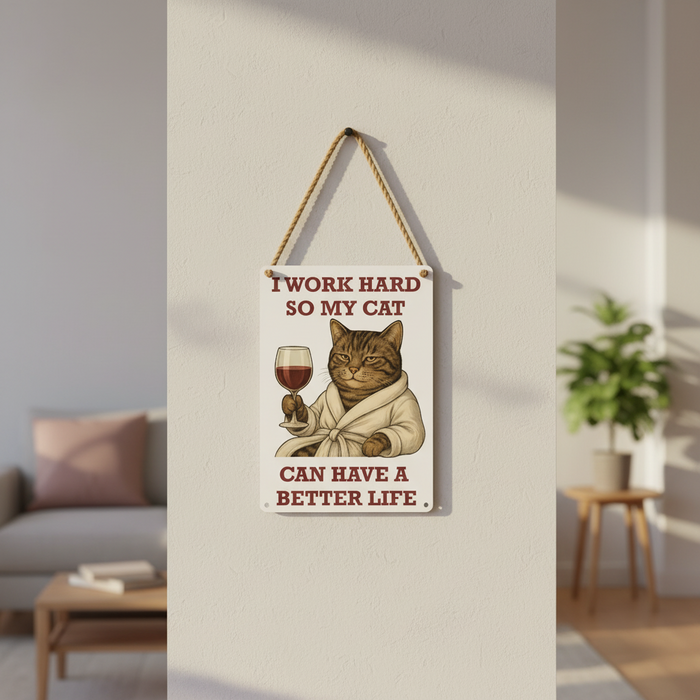Tabby Cat Better Life Metal Sign 25cm