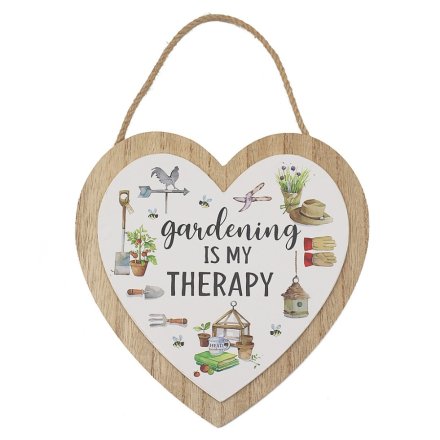 'Gardening Is My Therapy' Hanging Heart Plaque