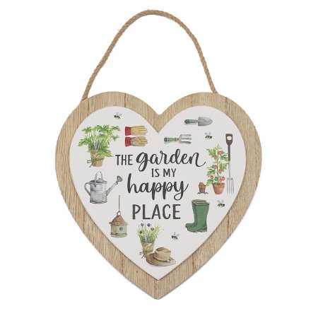 'The Garden Is My Happy Place' Green Fingers Hanging Heart Plaque