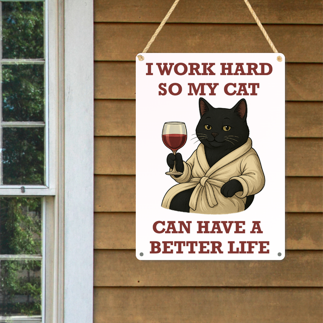 Black Cat Better Life Metal Sign 25cm