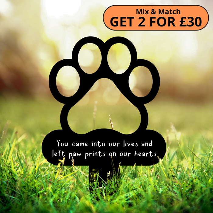 'Paw prints on our hearts' - Memorial Paw Print Metal Stake