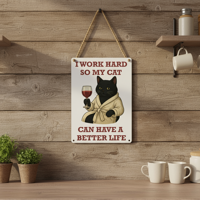 Black Cat Better Life Metal Sign 25cm