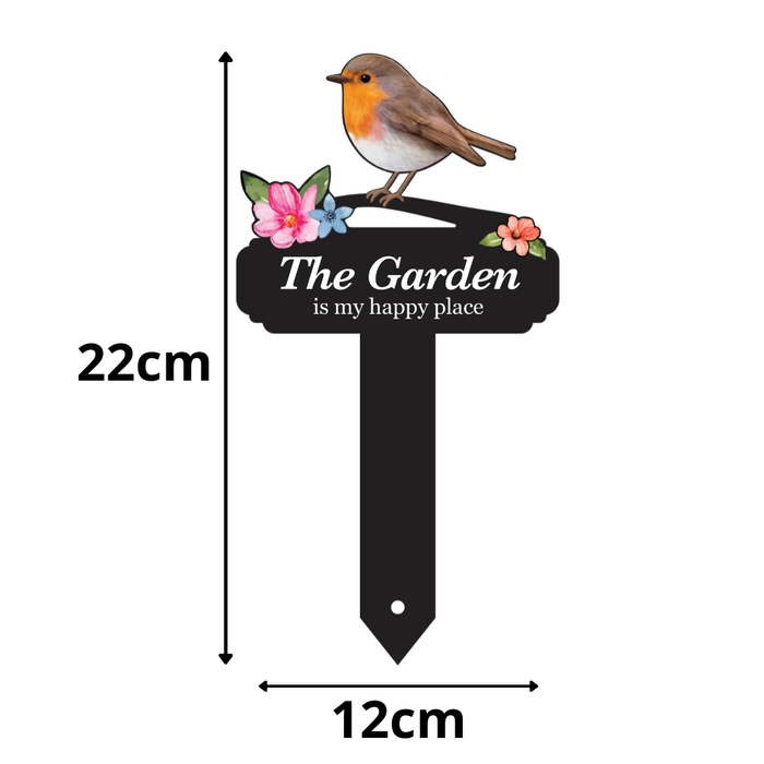 'The Garden Is My Happy Place' Large Robin Pot Stake