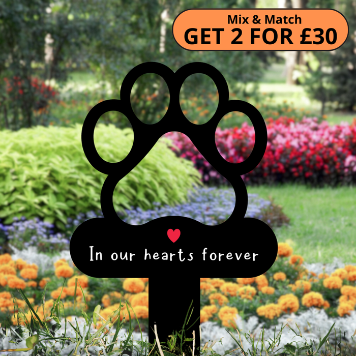 In our hearts forever - Memorial Paw Print Metal Stake