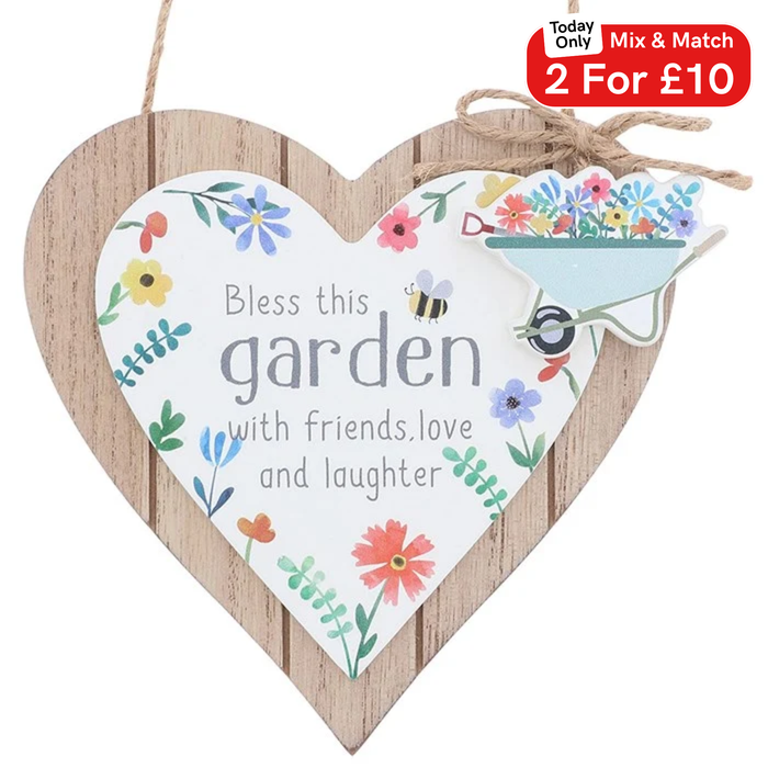 Bless this Garden Happy Hanging Heart
