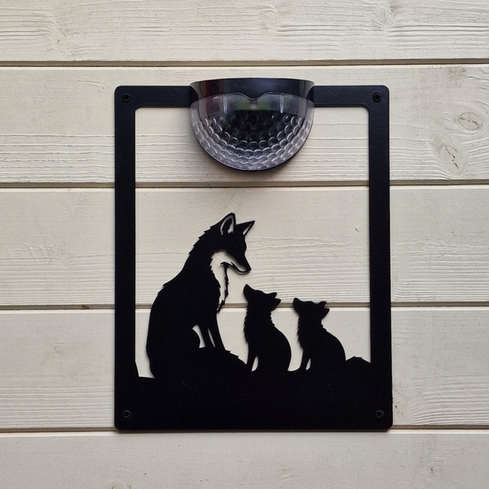 Fox & Cubs Solar Light Wall Plaque
