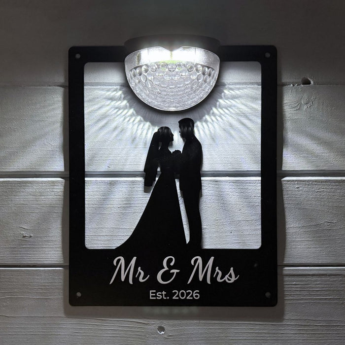 "Mr & Mrs Est 2026"  Wedding Solar Light Wall Plaque