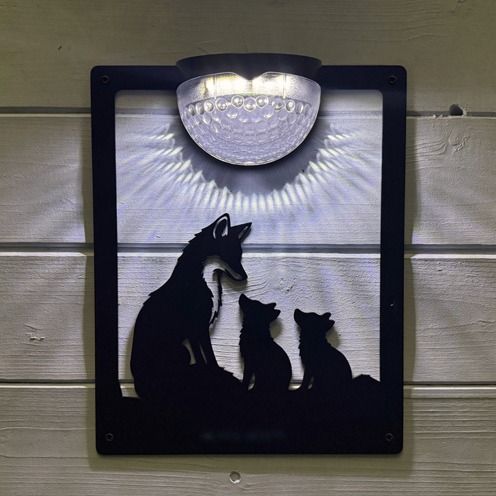 Fox & Cubs Solar Light Wall Plaque