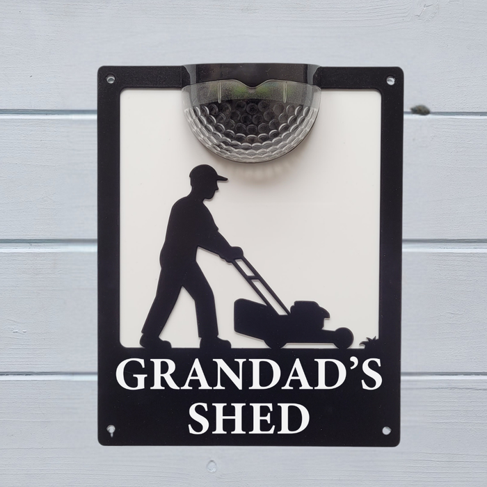 'Grandad's Shed' Lawn Mower Solar Powered Light Plaque
