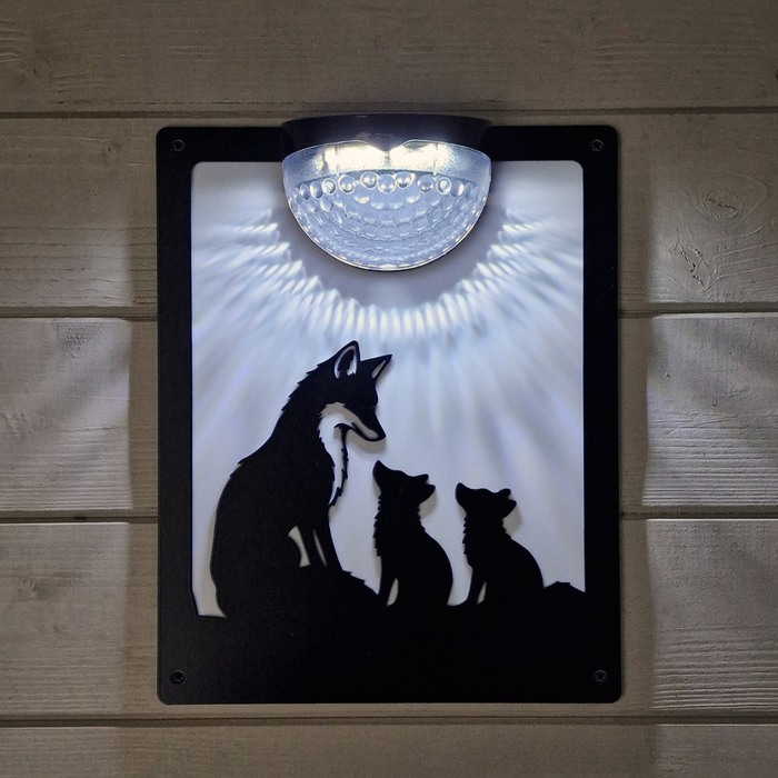 Fox & Cubs Solar Light Wall Plaque