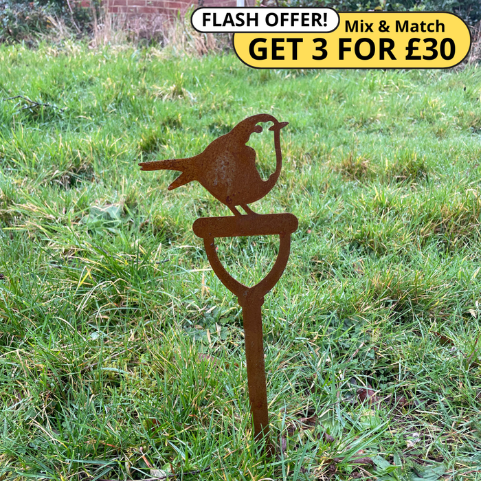 Rusty Robin Metal Stake (2 tail)