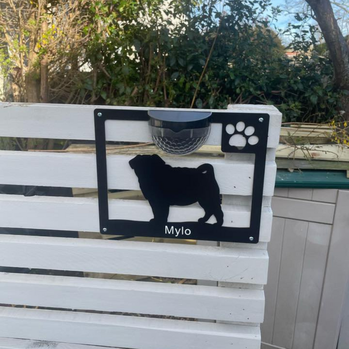 Pug Dog Solar Light Wall Plaque