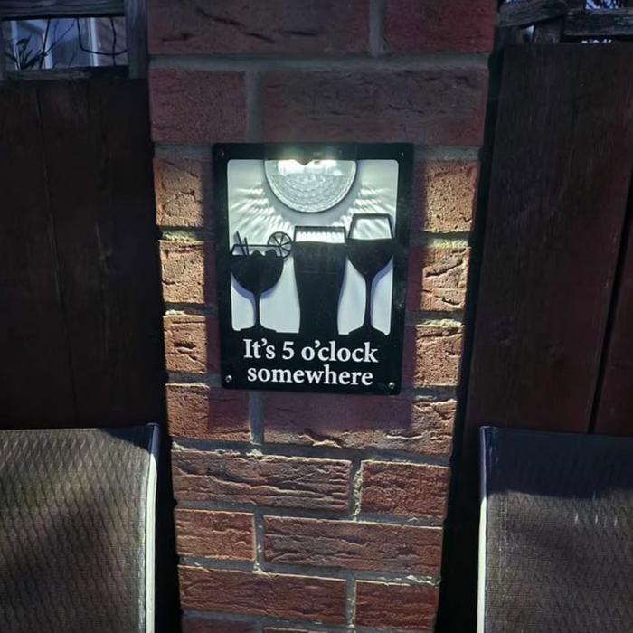 'It's 5 O'clock Somewhere' Drinks Solar Light Wall Plaque