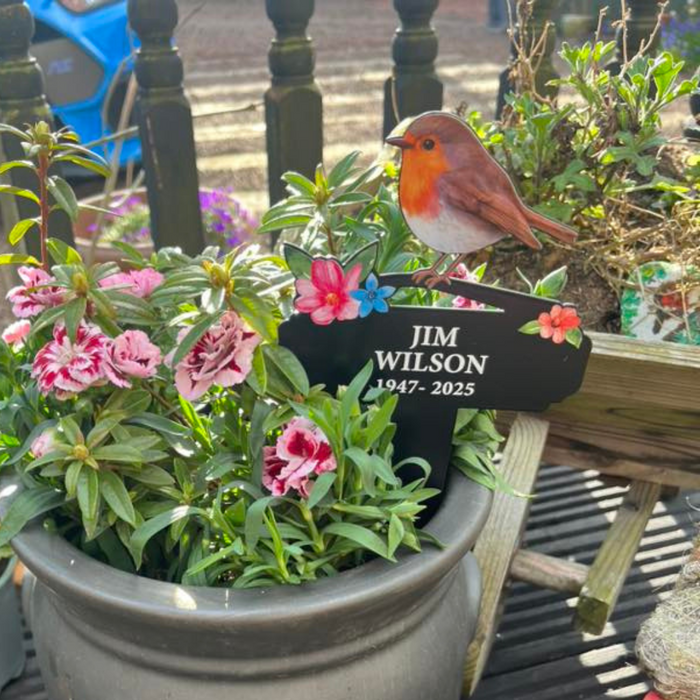 Robins Appear Flowers Pot Stake (You Can Personalise Me!)