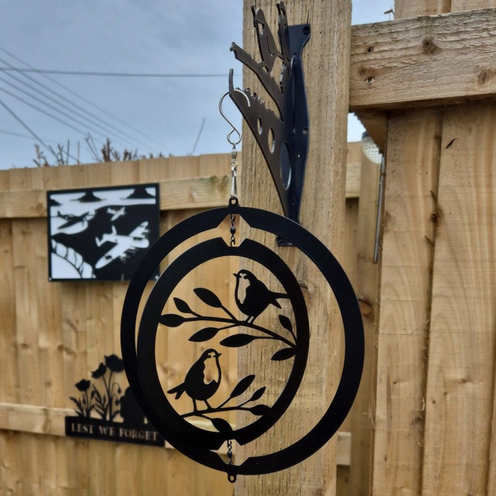 Two Robins Hanging Silhouette Orbit Spinner