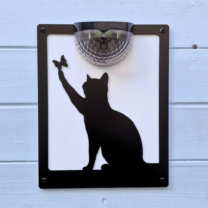 IMPERFECT- Cat with Butterfly Solar Light Wall Plaque
