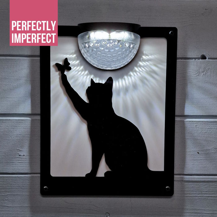 IMPERFECT- Cat with Butterfly Solar Light Wall Plaque