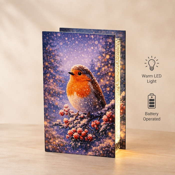Glass Robin Christmas LED Light Box