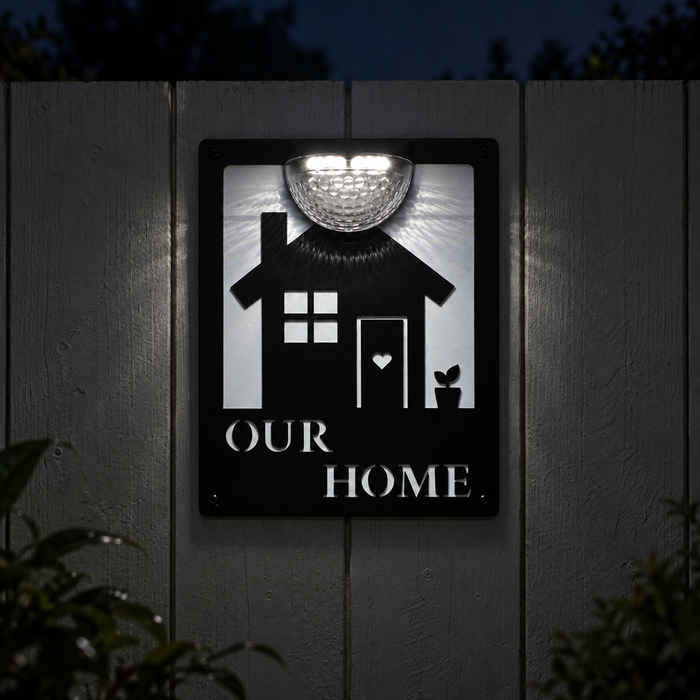 Our Home Sign with Solar Powered Light
