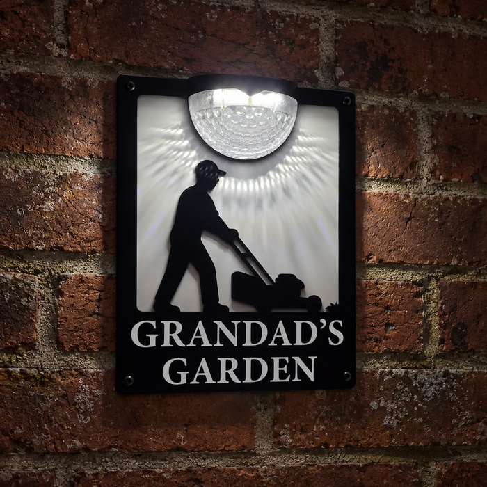 'Grandad's Garden' Lawn Mower Solar Powered Light Plaque