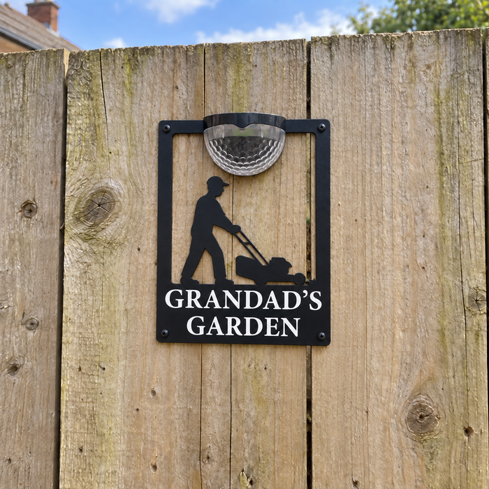 'Grandad's Garden' Lawn Mower Solar Powered Light Plaque